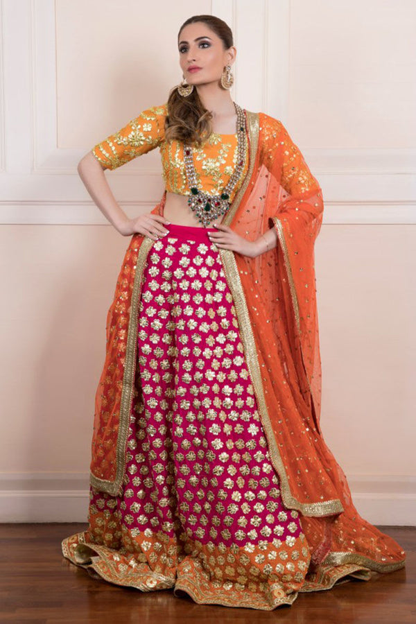 Pink And Orange Lehenga